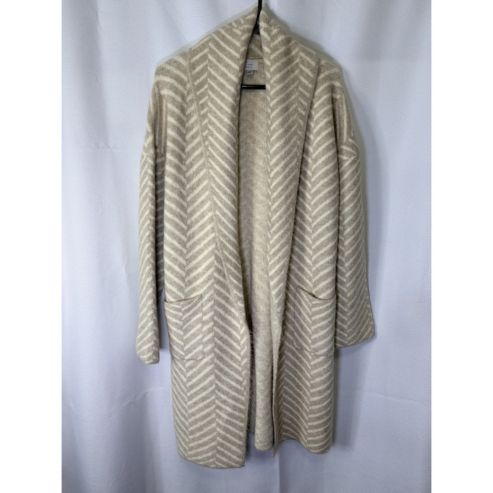 A New Day Oversized Open Taupe Cream Chevron Duster Sweater Cardigan SZ M/L